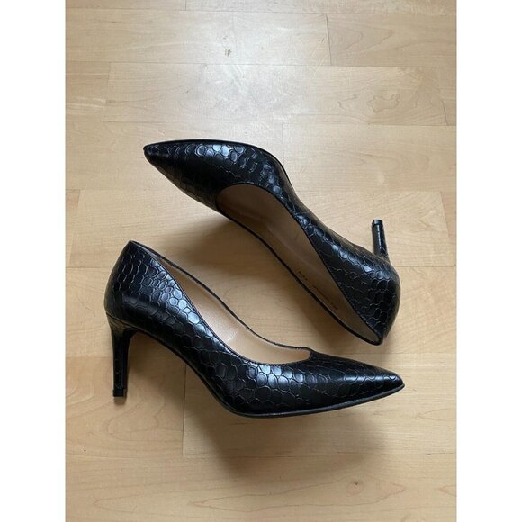 RON White "Cynthia" Pointed Toe Black Croc Embossed Heel BNWT Italy - Picture 3 of 7